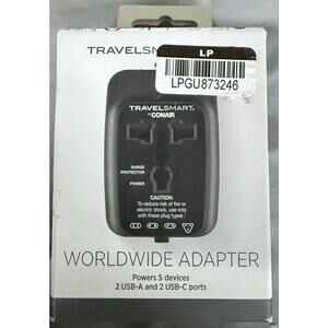 Conair TravelSmart Worldwide Adapter USB-C + USB Surge Protector